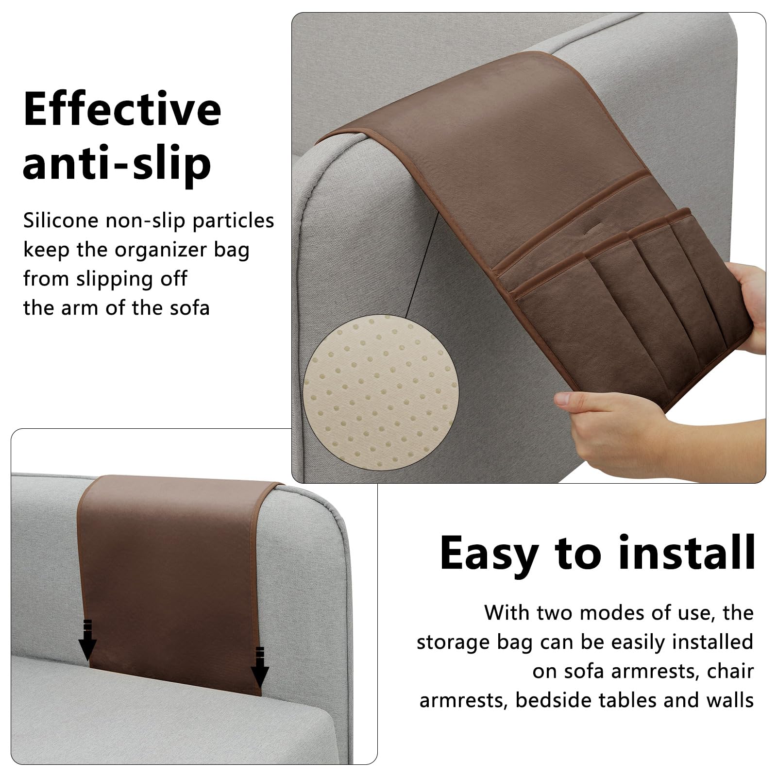 Couch armrest organizer detail view