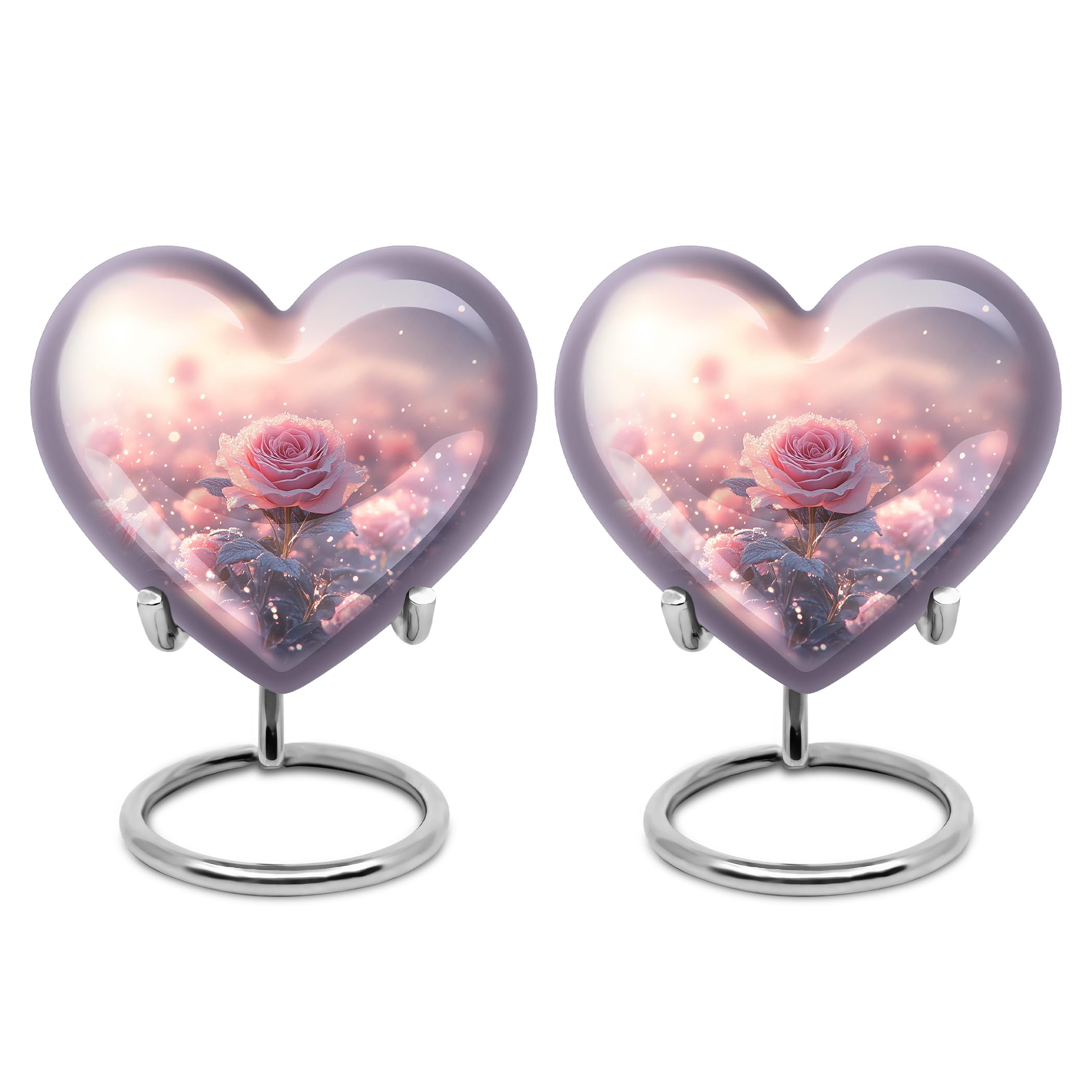 YATHABHISA Rose Heart Shape Urn Ashes, Burial & Funeral Urn Ash Container, Cremation Memorial Gift for Mom & Dad, Handcrafted, Pink, 3 Inch Keepsake (Set of 2)