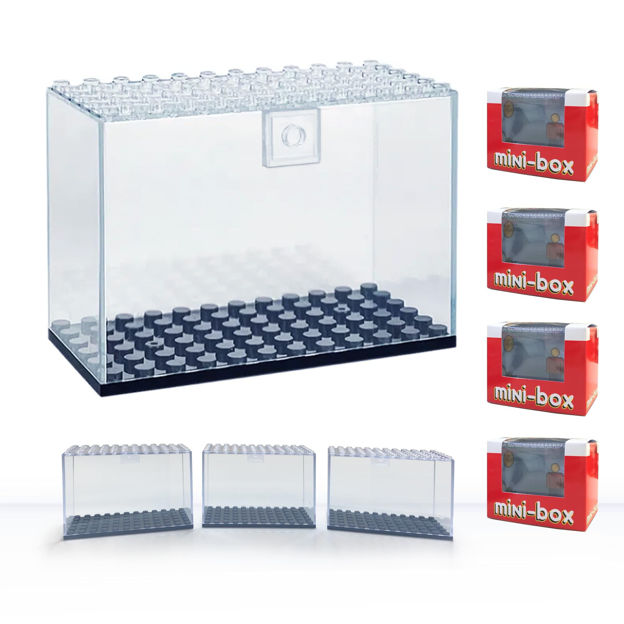 Minifigure Display Cases - Acrylic Boxes for displaying Minifigs, Action Figures, Collectibles, Pops, Brick People, and Building Block Toys. Stackable