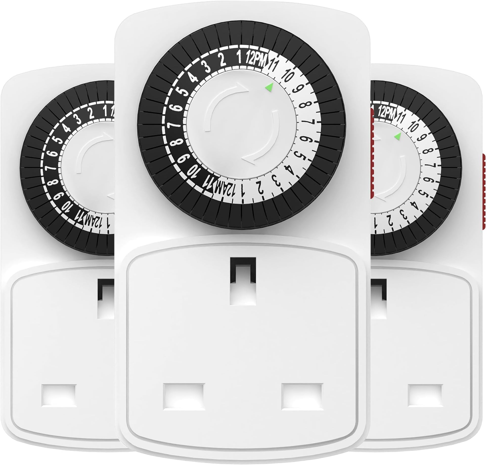 HBN 24 Hour Plug-in Compact Timer Plug Socket, Mini Energy Saver Mechanical Timer Switch for Indoor Lights, Christmas Lights and Home Appliances (13A/2900W, 3 Pack)