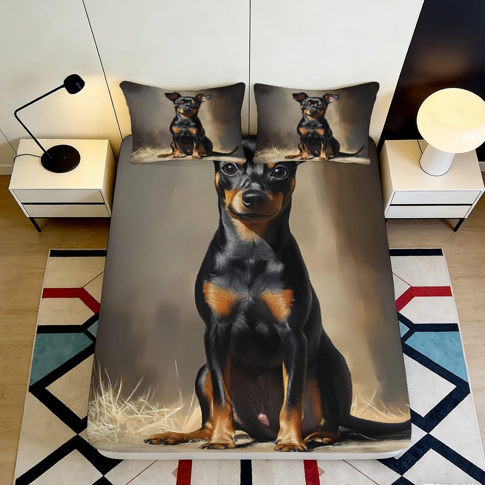 Jqzkxnhpbr Style-2 3D Printed Doberman Dog Fitted Sheet Microfiber Soft Anti-Slip Mattress Cover For Bedroom Dorm Room Decoration Easy Care 90X200x25cm