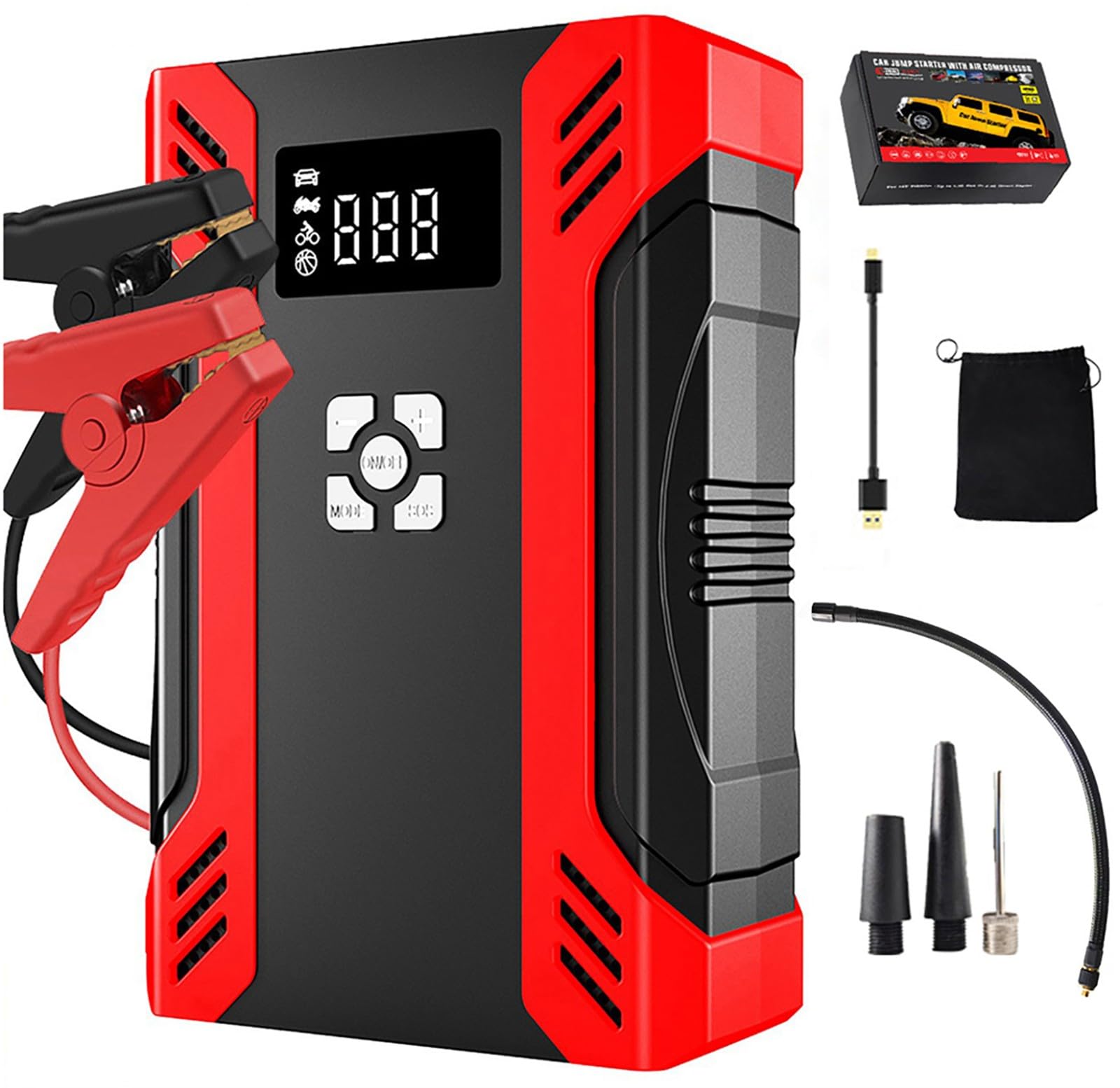 Avviatore Emergenza Batteria Auto con Compressore d'Aria, Avviatore Emergenza 150PSI 2000A (Automobile Diesel 12V 6.0L Gas/4.5L Diesel) Pacco Batteria 10000mAh, Scatola Emergenza Auto Sicura(Black)
