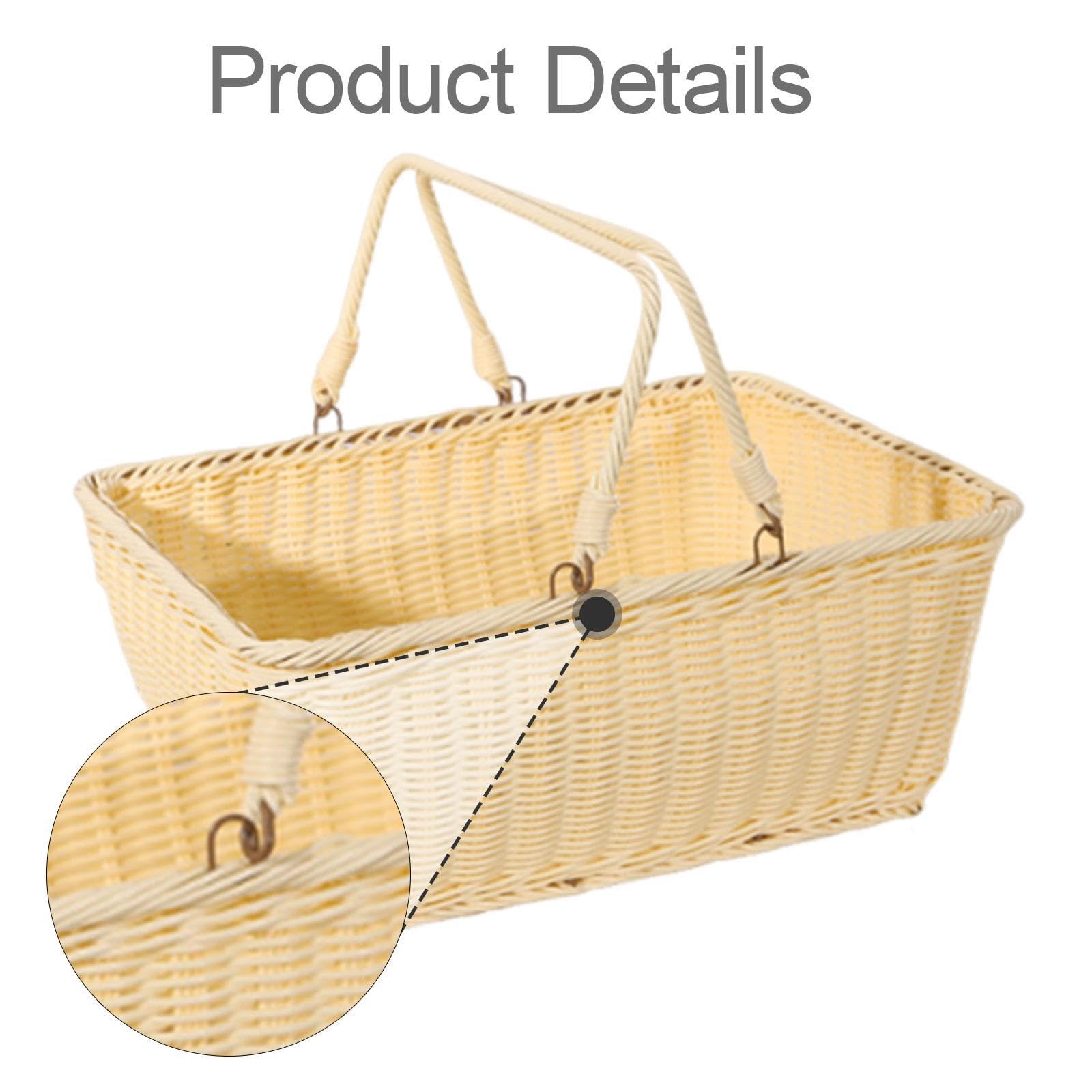 Weiden-Picknick-Aufbewahrungskorb mit faltbarem Griff, PP gewebte, leere Picknickkörbe, stabiler Eisendrahtrahmen, vielseitiger Erntekorb für Camping, Strand, Park, Halloween, B 45 x 35 x 20