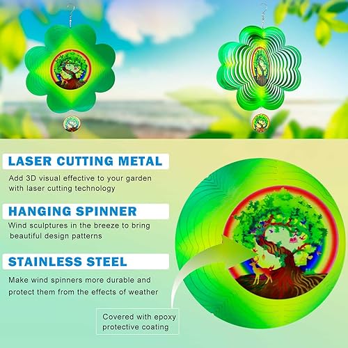 Miniatura 3 de Molinillos de viento de acero inoxidable 3D de 12 pulgadas, molinillos de viento cinéticos para patio, patio trasero, arte al aire libre,