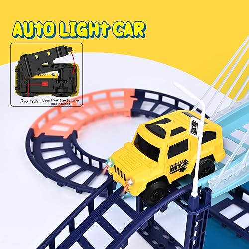 Miniatura 3 de PIXATA Juego de pista de juguetes para niños pequeños, juegos de pista de carreras de autos con luz de sonido, juego de pista de coche eléctrico