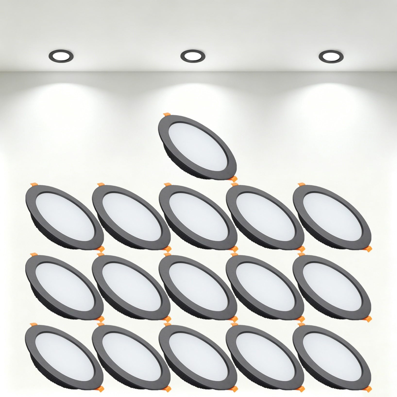 VOGHMOLD 18W Ultra Slim LED Downlight Recessed Ceiling Light 5 inch, 6000K Spot Lights Black Aluminum Trim, Cut Φ150-160mm, AC110-240V Panel Lighting for Office Hallway Closet, 16 Pack