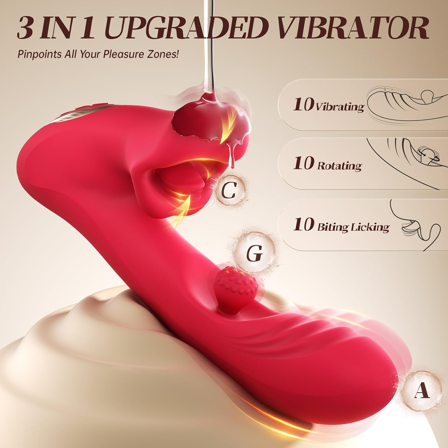 Rabbit Vibrator Vibrating Dildo G Spot Vibrators Rose Toy Clitoral Stimulator Female Sex Toys Adult Toys 360° Bead Rotation 10 Vibrations Licking Rotating Tongue Licking Sensory Toys Woman