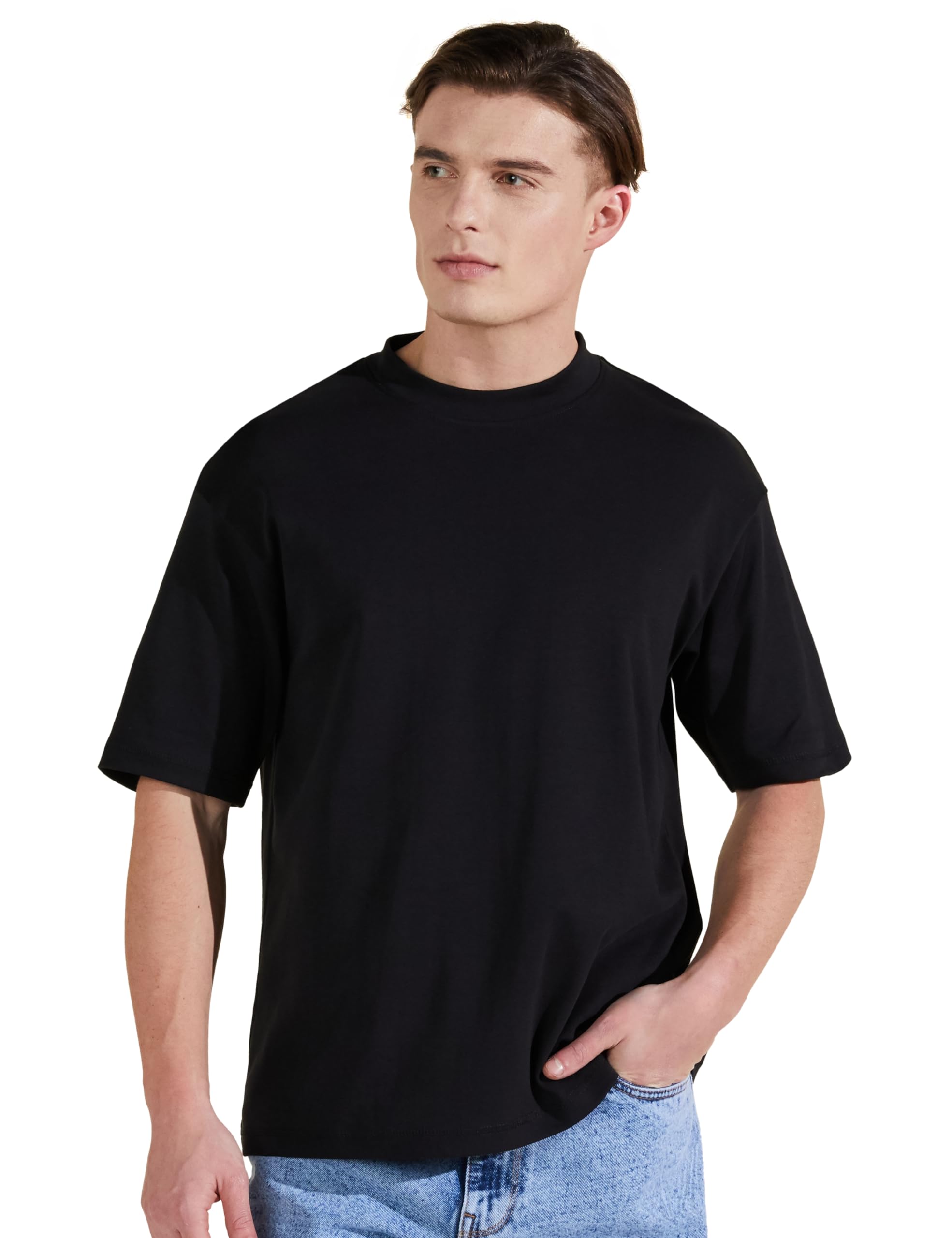 amazon brand - symbol Men's Solid Cotton Oversized Round Neck Tshirt | Half Sleeve | Plain (Available in Plus Sizes)-picture-21