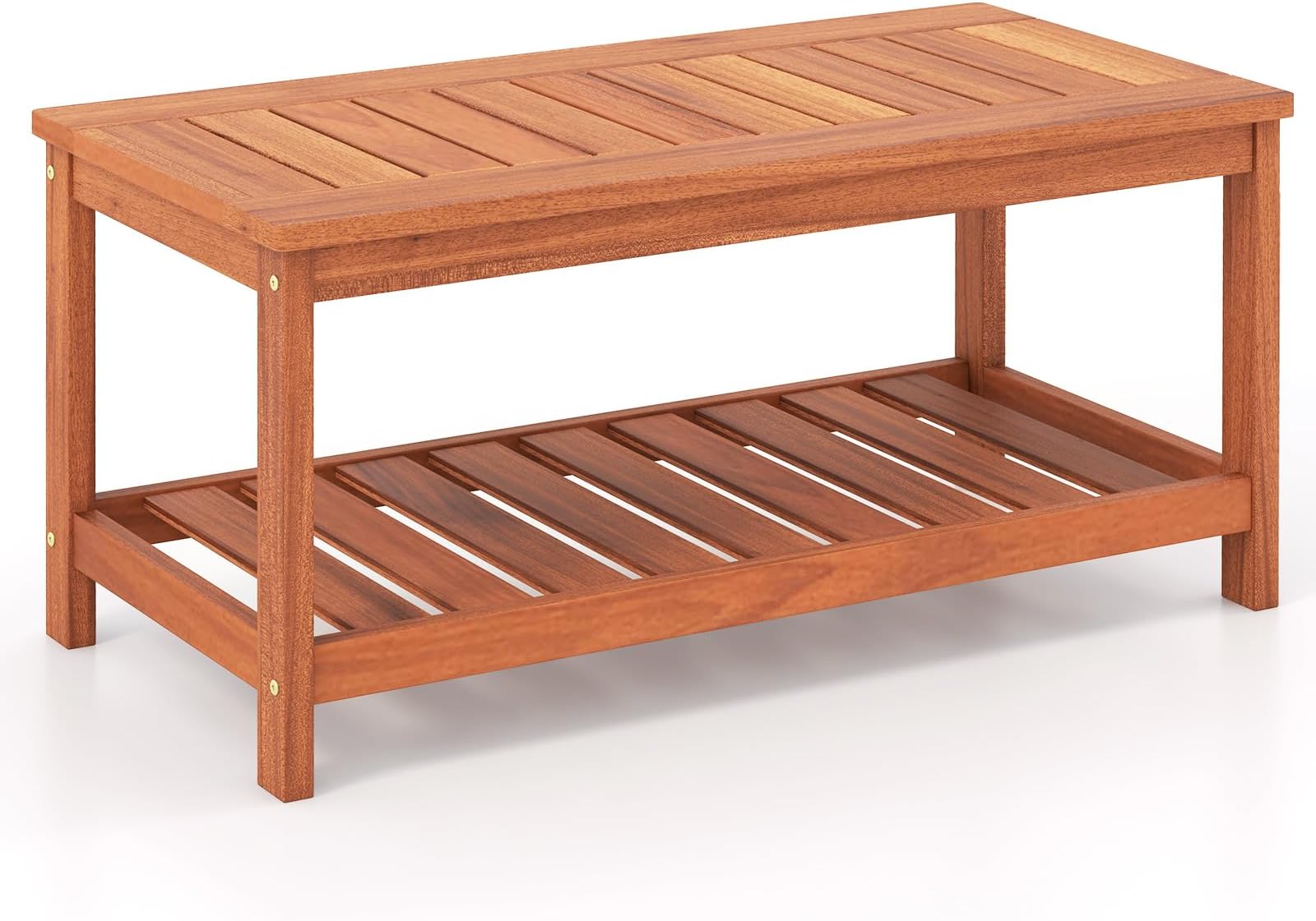 COSTWAY Patio Coffee Table, 2-Tier Hardwood Garden Side Table with ...