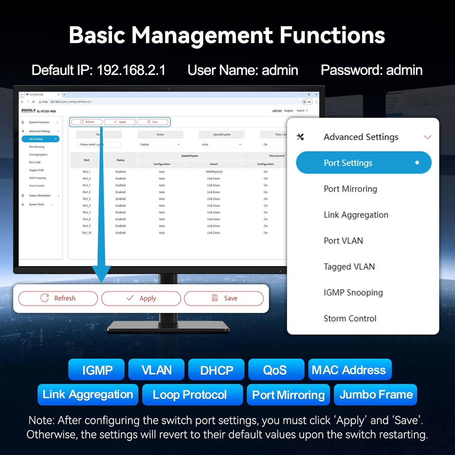 SODOLA 10 Port 2.5Gb Easy Web Managed Switch, 8X 2.5G Base-T Ports, 2X 10G SFP+, Fanless Multi-Gigabit Ethernet Switch Ethernet Switch for Wireless AP, NAS, PC