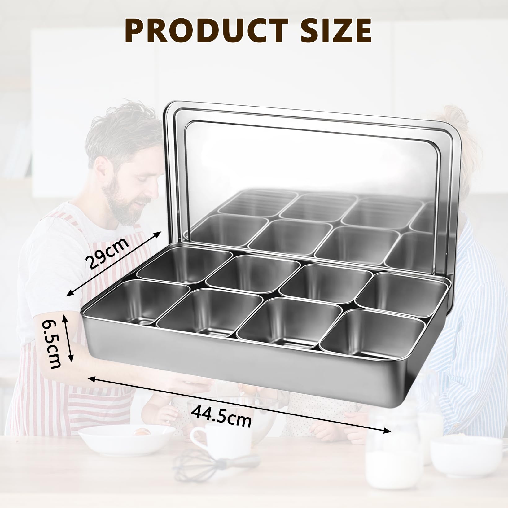 8 Gitter Pizza Zutatenbehälter, Zutatenbehälter Edelstahl mit Deckel und 8 Esslöffel, Pizza Topping Station fur für Gastro & Küche Gastro Behälter