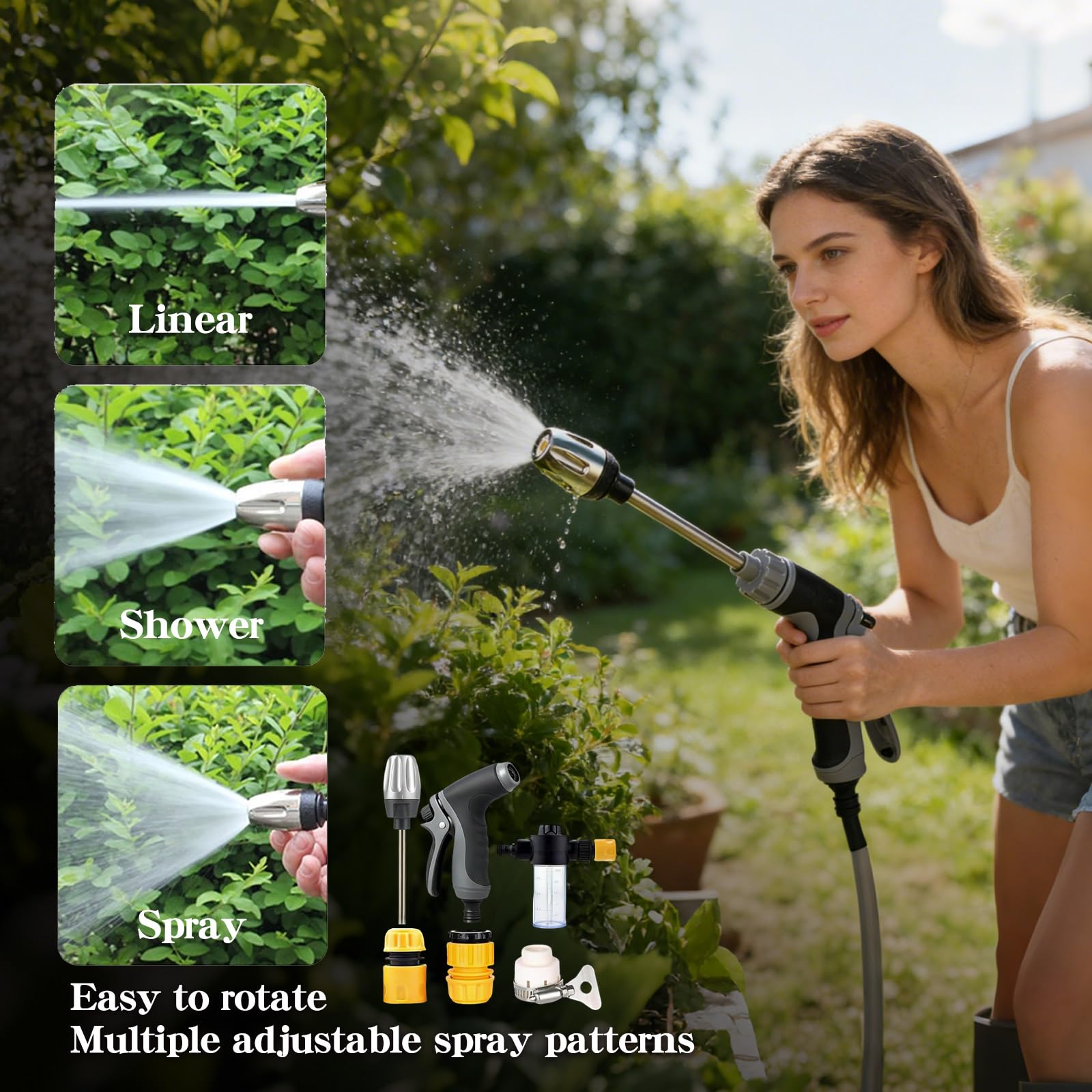 Pistola de Agua a Presión, Pistola Presión Agua para Manguera, Boquilla de Riego Multifunción para Jardín, Limpieza de Coches, Patio y Exteriores