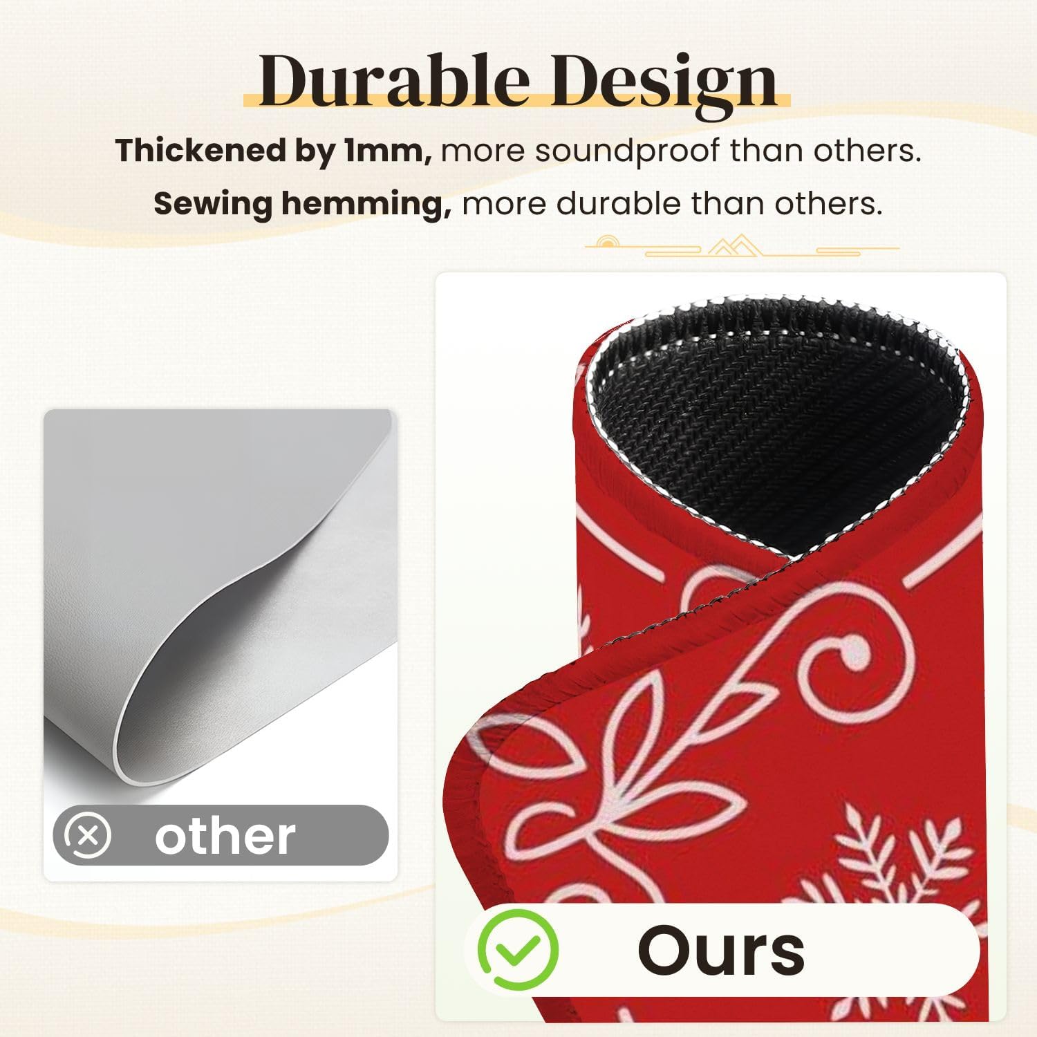 Mahjong Mat for Table White Snowflake Red Decorative Borders 31.5" x 31.5" Non-Slip Noise-Reducing Game Mat Premium Mahjong Accessories for Poker Dominoes Board Games