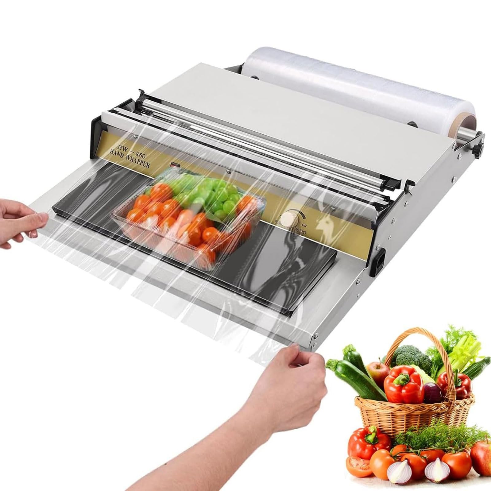 Dispensador película envoltura alimentos mano 300W for envasado alimentos | Máquina envolvedora de película de 18 "/450 mm, dispensador de envoltura de película elástica, acero inoxidable, for carne