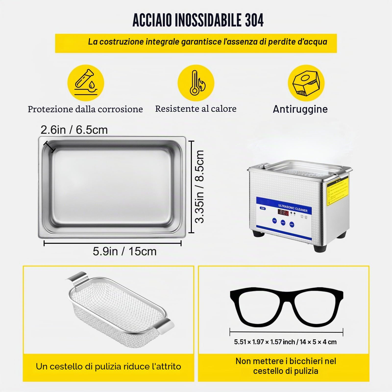 VEVOR Pulitore a ultrasuoni 800ml, 35W Pulitore ultrasonico professionale in acciaio inossidabile, potente macchina di pulizia ad ultrasuoni a frequenza di 40 kHz con display LED per gioielli, orologi