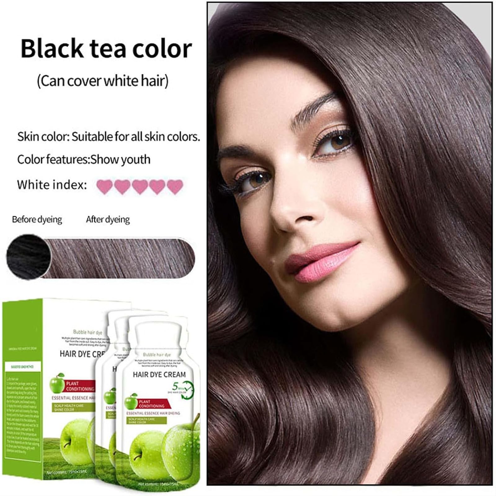 Crema per tinte per capelli di mela naturale, crema per estrarre tinture per capelli neri mele, peli grigi che coprono creme coloranti, consistenza di lunga durata e nutriente (Natural Black)
