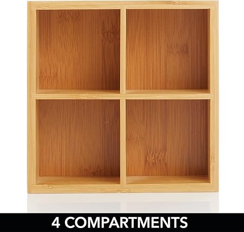 Miniatura 5 de mDesign Contenedor de almacenamiento dividido de bambú, organizador de cajones para armario de despensa de cocina, estante, encimera de isla,