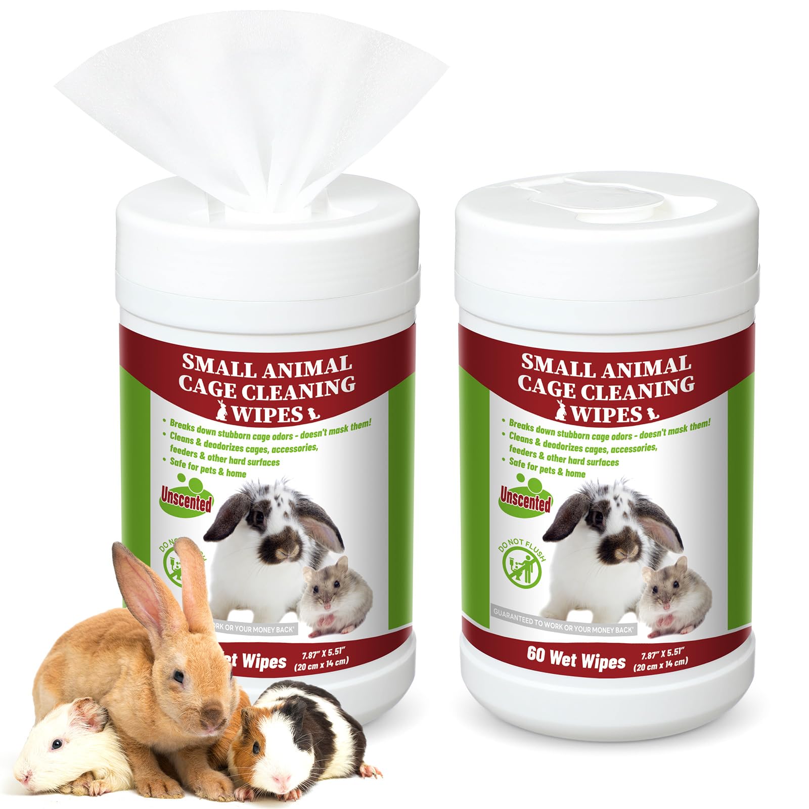 Yeyeplum 2 Pack Small Animal Cage Wipes 120 Count Small Animal Cage Clean up Wipes Removes Stubborn Caked-on Hamster Cage Cleaner for Pet Bunny Supplies Cleaning Deodorizing