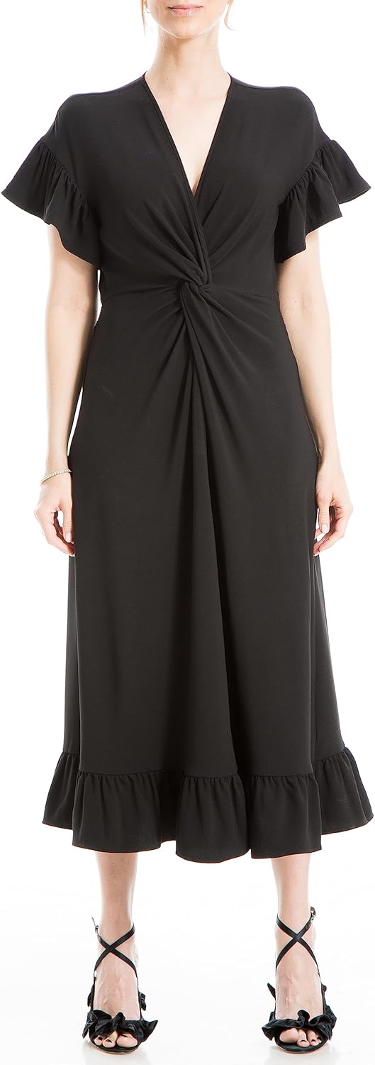 Max Studio Womens Flutter Sleeve V-Neck Front Twist Midi Dress