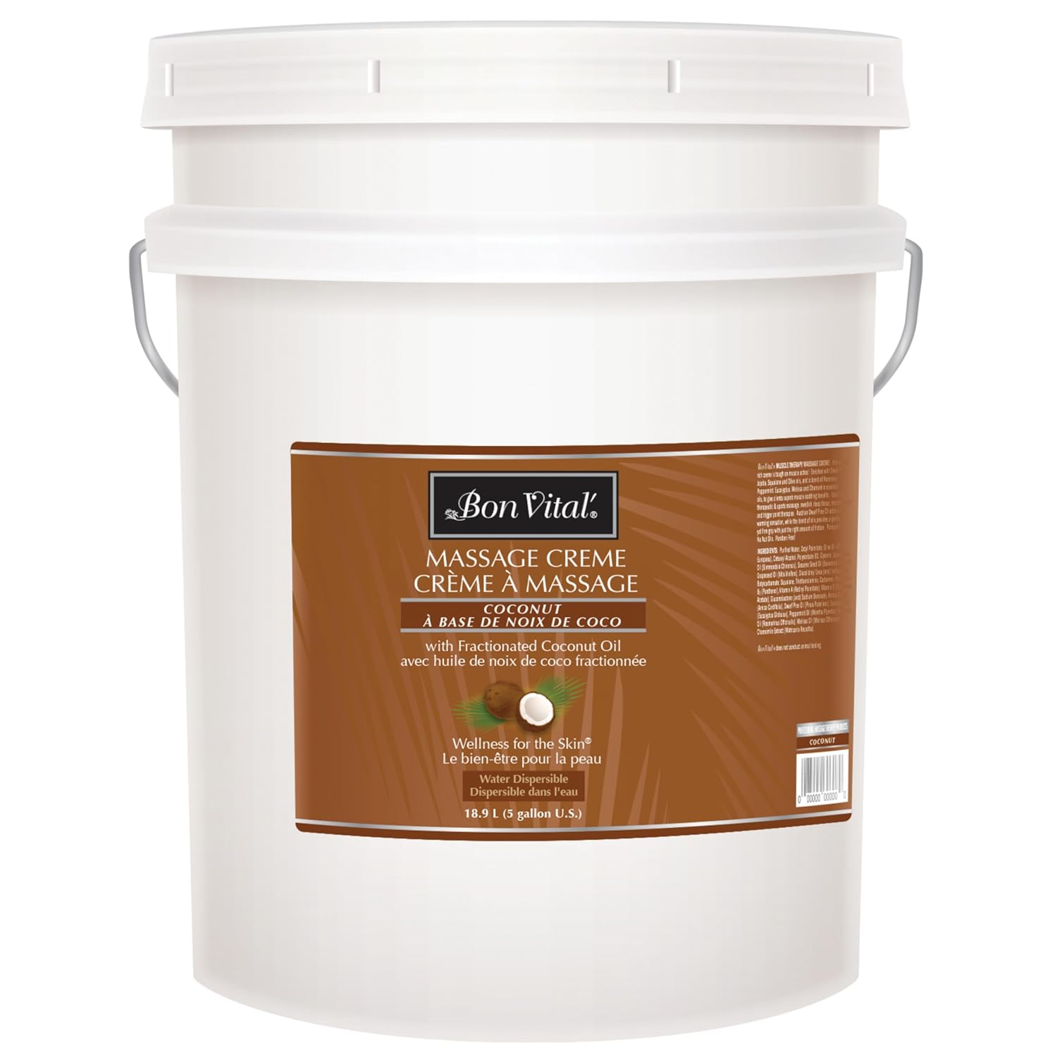 Bon Vital' Coconut Massage Crème Made with 100% Pure Fractionated Coconut Oil, Massage Cream & Moisturizer to Repair Dry Skin, No Greasy Feel, Anti-Aging Cream for Professional Massage, 1 Gallon Jar