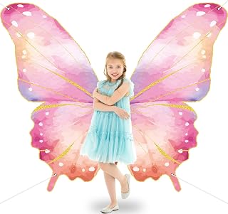 Butterfly Wings Backdrop Decorations Giant Pink Glitter Watercolor Butterfly Photograph Background for Party Hanging Banner Supplies for Women Girls Kid Birthday Baby Shower VBS Booth Photo Props Wall