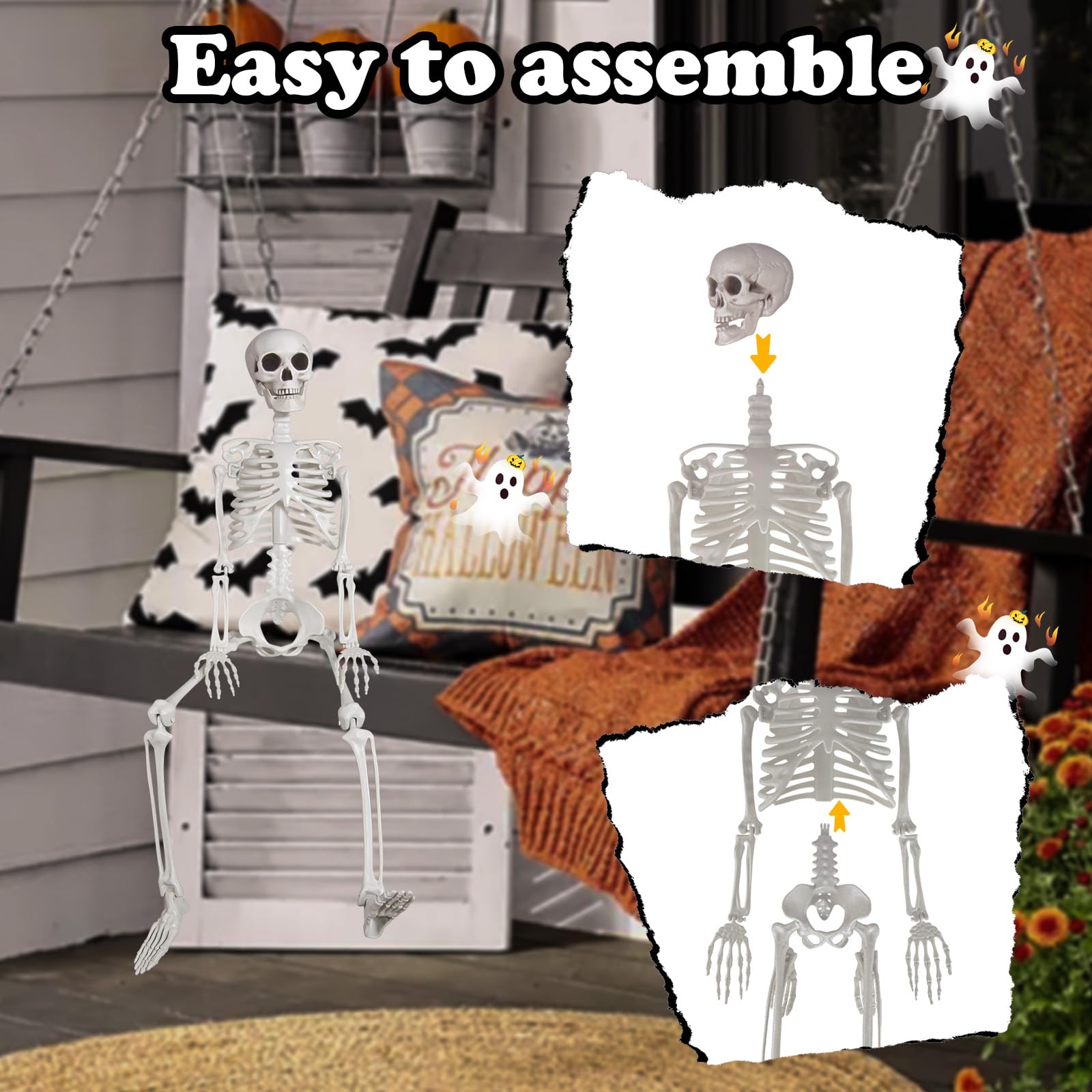 Scheletro per Halloween, in plastica, 90 cm, con articolazioni mobili, per Halloween, casa, giardino, casa, terrazza, decorazione (1 Pezzi)