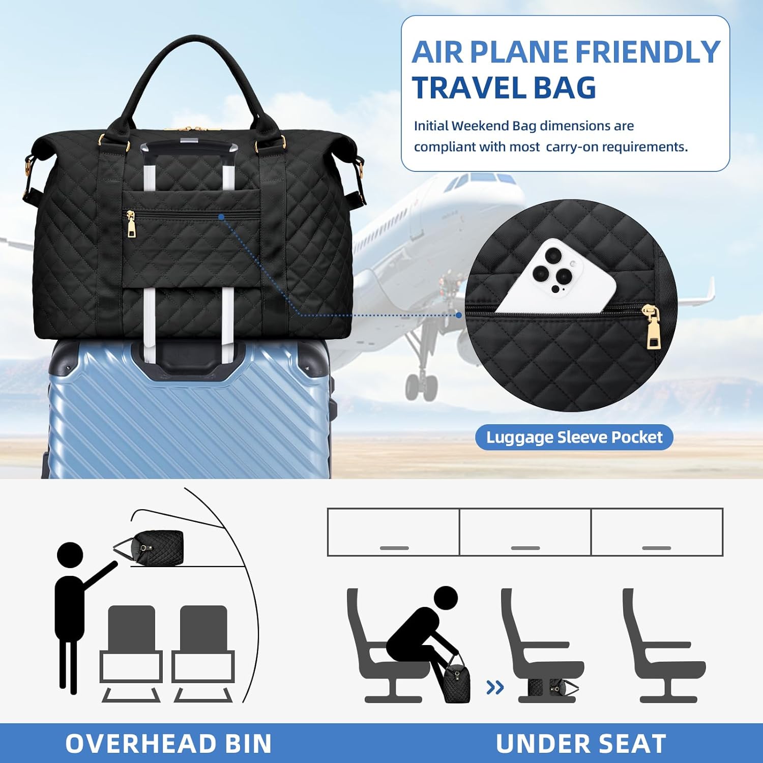 Gifts for Women, Initial Travel Duffle Bag, Personalized Weekender Overnight Bags, Monogram Sport Gym Carry On Bags with Wet Pocket(Black,K) - Image 5