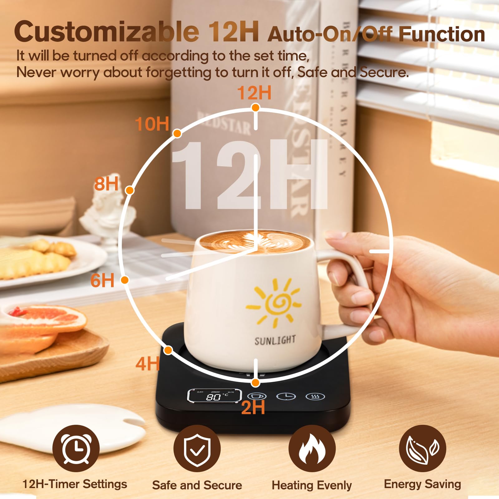Calentador de Tazas de Café, Calentador de Tazas Inteligente con Encendido Apagado Automático, Sensor de Gravedad, Apagado Automático de 4 Horas