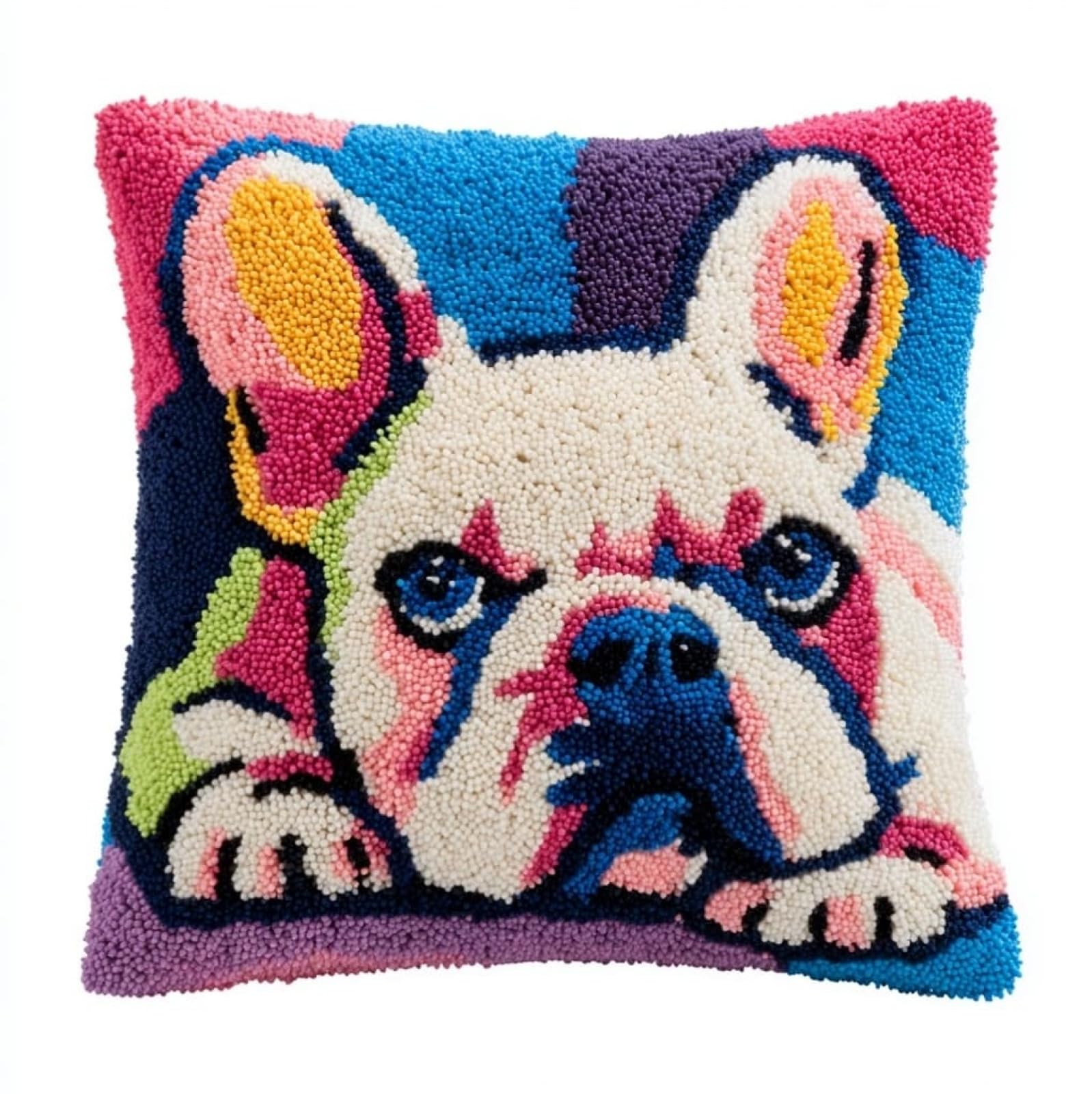 Axiangzik Diy Latch Hook Pillow Kits For Adults,French Bulldog Printed Pillowcase Crochet Yarns Hooking Handmade Pillow Cover Cushion For Home Sofa Decoration 17X17inch