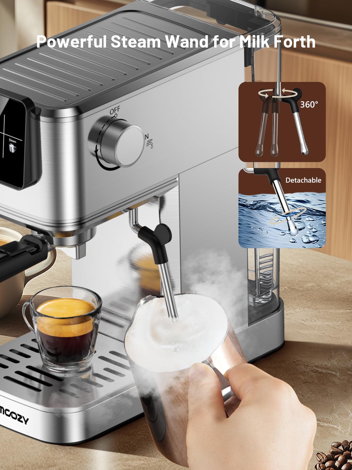 Macchina da caffè espresso da 20 bar con tecnologia Rapid Cold Brew, montalatte, controllo touch screen, serbatoio dell'acqua compatto, ideale per latte, cappuccino, americano, uso domestico e ufficio
