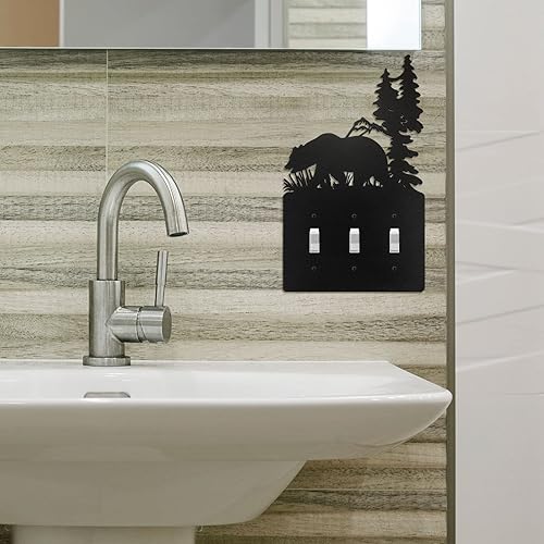 Vista 52 de Lothee Cubiertas de metal para interruptor de oso, alce, árbol, montaña, alce, placa de luz negra, cubierta de salida de bosque, cubierta de placa