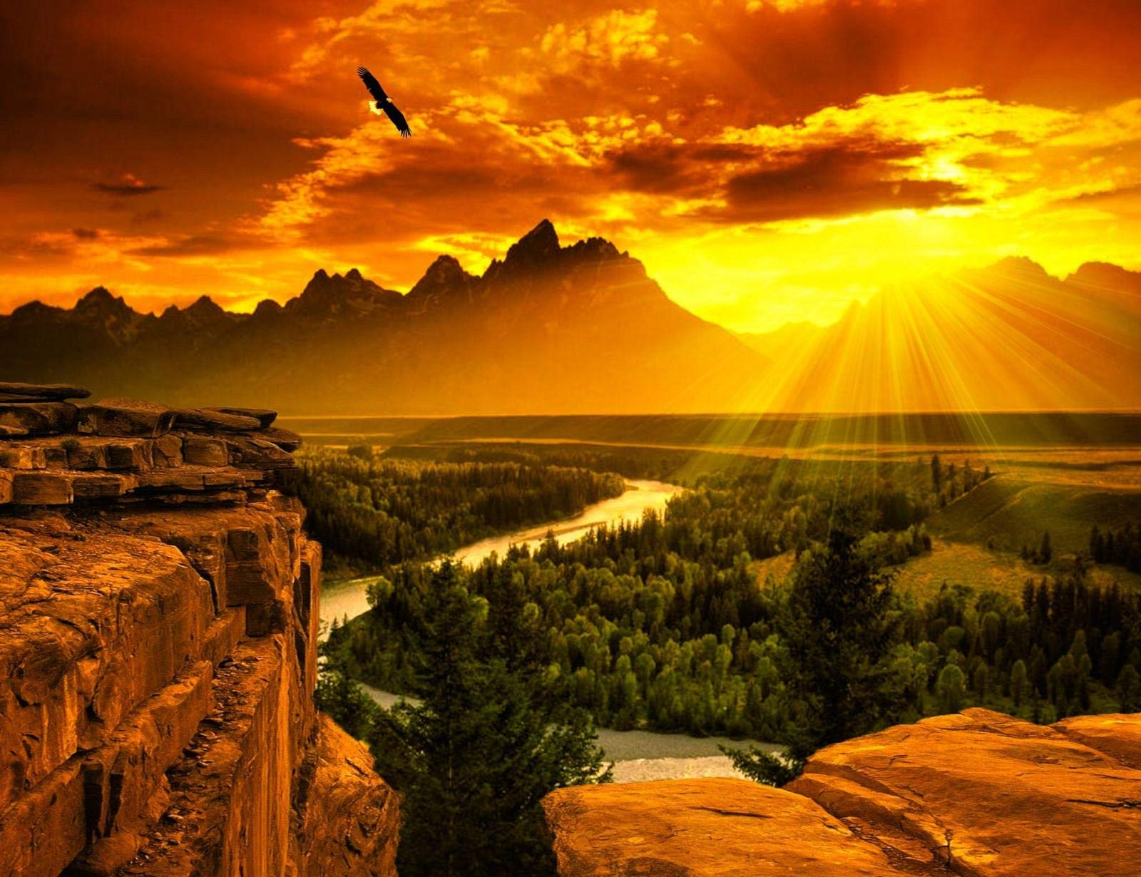 絵画 Mountain at sunset A sweeping view of a mountain range at sunset, with vibrant