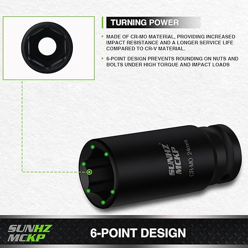 Miniatura 4 de SUNHZ MCKP Juego de 21 llaves de vaso de impacto profundo de 12 pulgada, Cr-MO, juego de llaves métricas (0.394 in - 0.945 in), incluye barras de