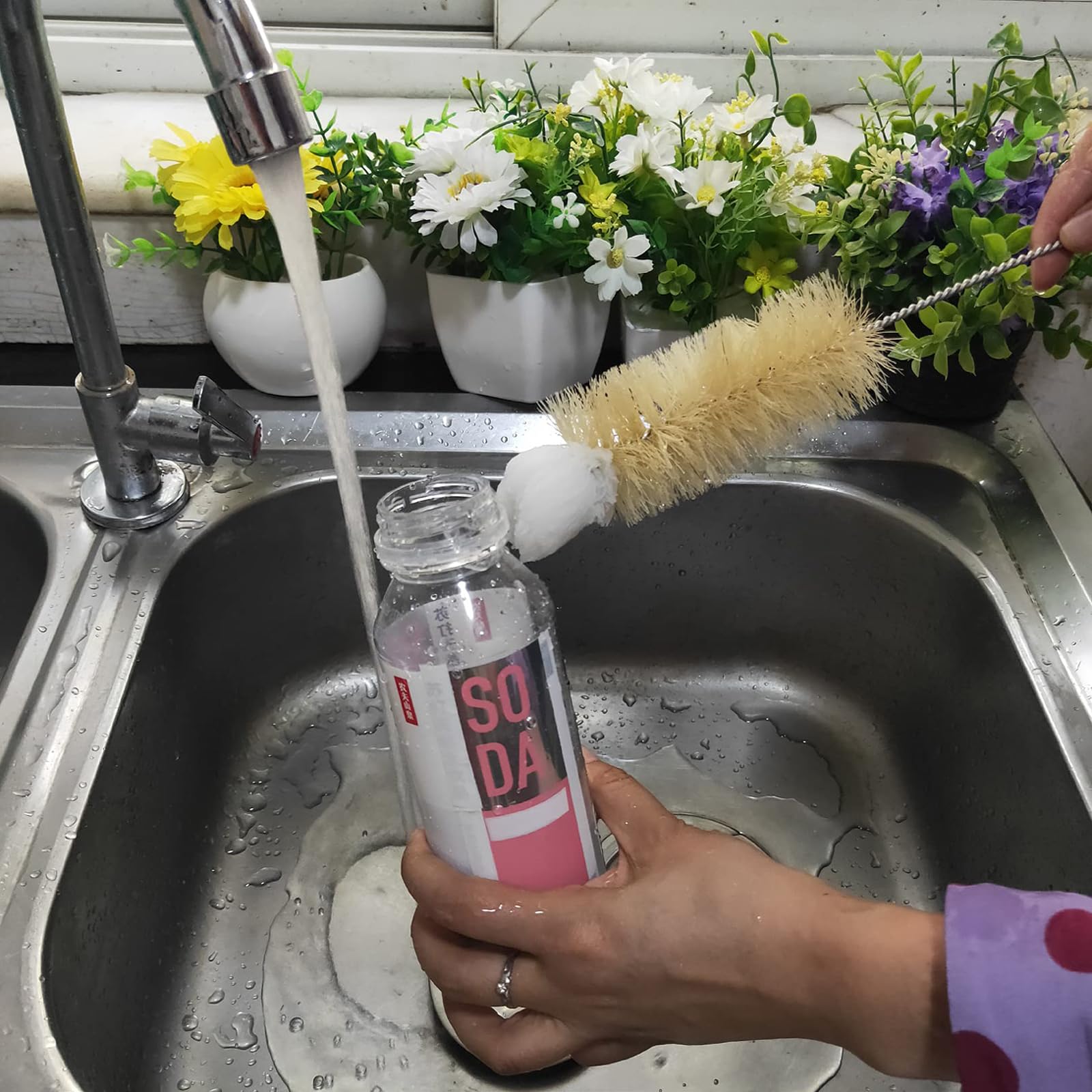 Set di pennelli per la pulizia della bottiglia di soda in acciaio inox, con manico lungo, flessibile e pieghevole, per bottiglie di acqua e biberon, tubo di cannuccia (4)