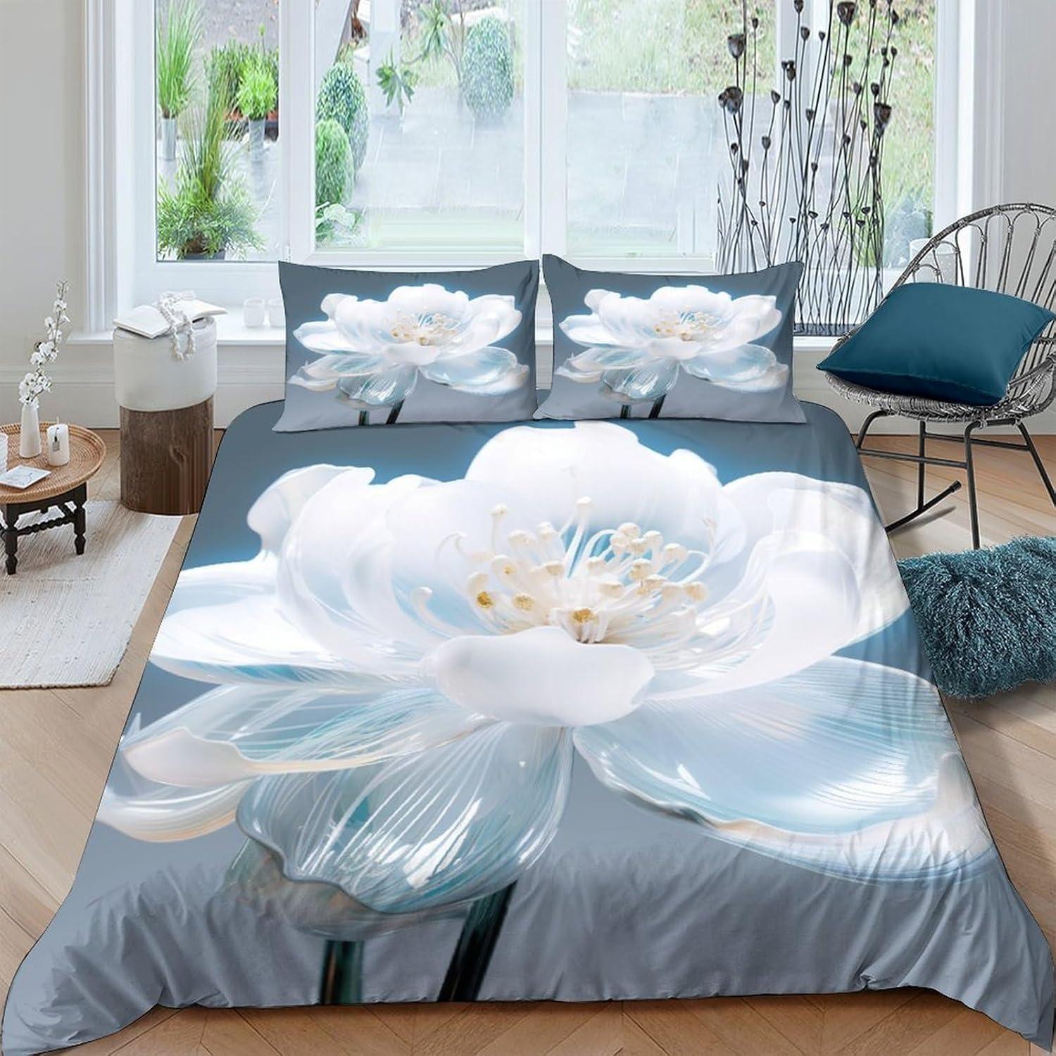 Housse de couette 260x230 cm plante à fleurs pour créer une ambiance nature et cocooning