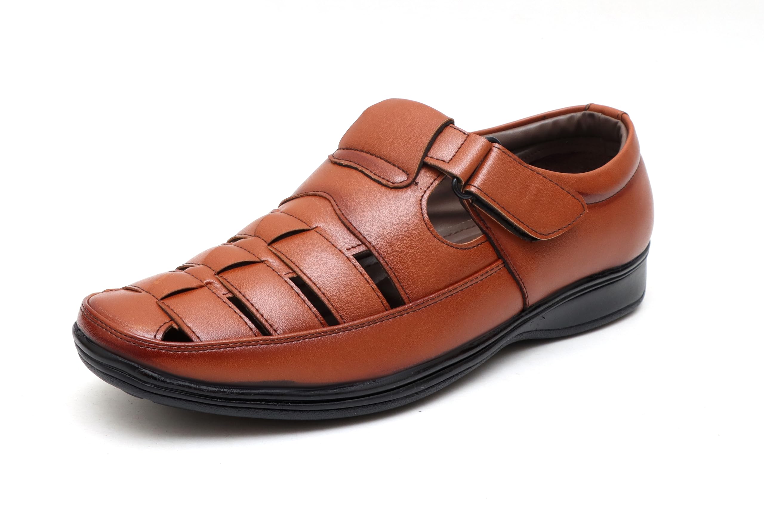 Shooz Tan Leather Sandals for Men | Formal, Office, Casual Fisherman Sandal - 8 UK