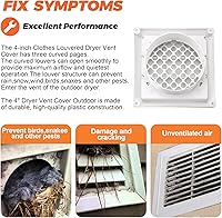 Vista 4 de Beaquicy - Cubierta de ventilación de secadora de 4 pulgadas - Tapa de escape blanca para exteriores con pantalla de protección de plagas integrada