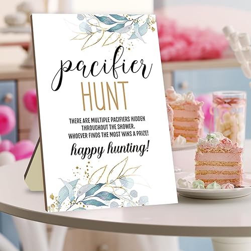 Miniatura 3 de Leafs - Chupete de caza para baby shower, 50 chupetes acrílicos azules para bebé, mini chupetes de plástico y tablero de letrero de caza de chupete