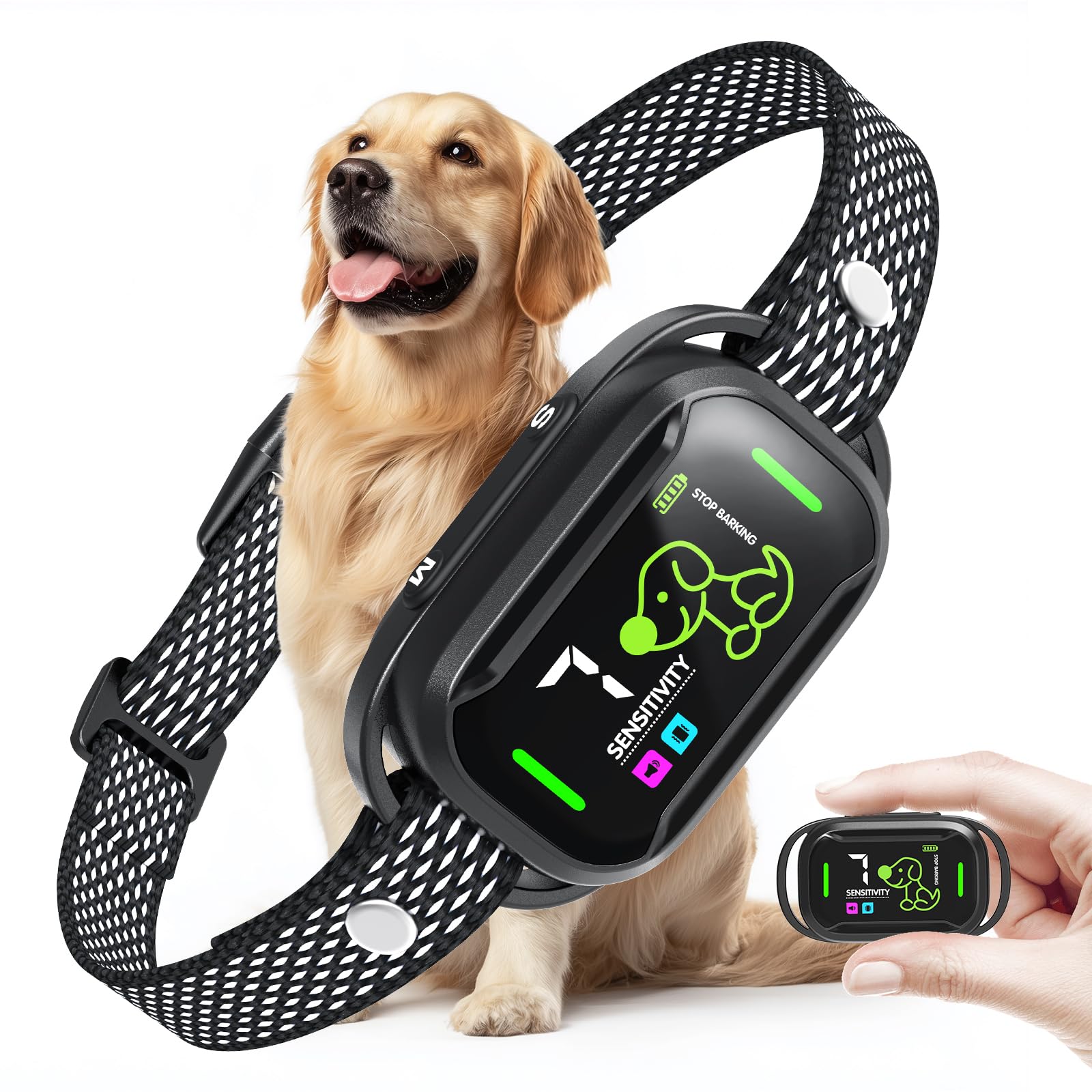 MASBRILL Collar Anti Ladrido para Perros - 3 Modos (Sonido, Vibración, Mixto) + 7 Niveles de Sensibilidad, Correa Anti-Ladridos con Pantalla LED,IPX7, Recargable,Carga Rápida, Ajustable y Fácil de Usa | 3 Modos (Sonido, Vibración) ,7 Niveles de Sensibilid