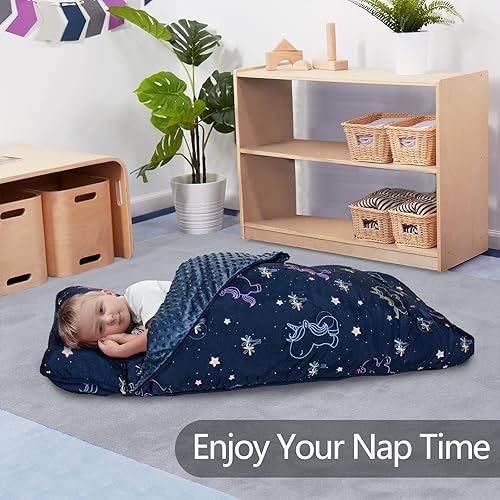 Miniatura 3 de Tapete para siesta para niños pequeños con almohada y manta de forro polar, tapete de siesta de 55 x 23 x 2 pulgadas para niños pequeños, tapete