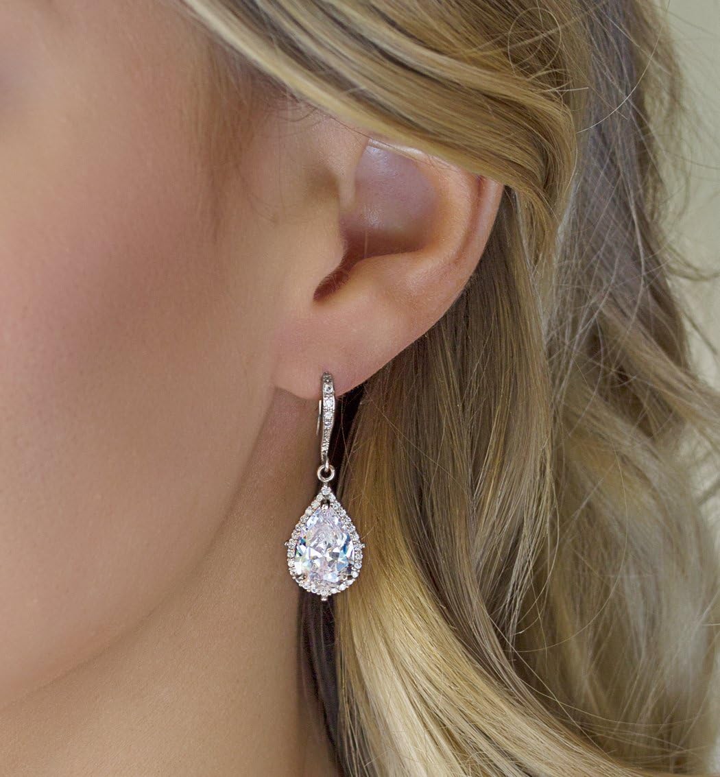 A+O Elegant Teardrop Cubic Zirconia Crystal Earrings in Silver, Gold, Rose Gold - Image 3