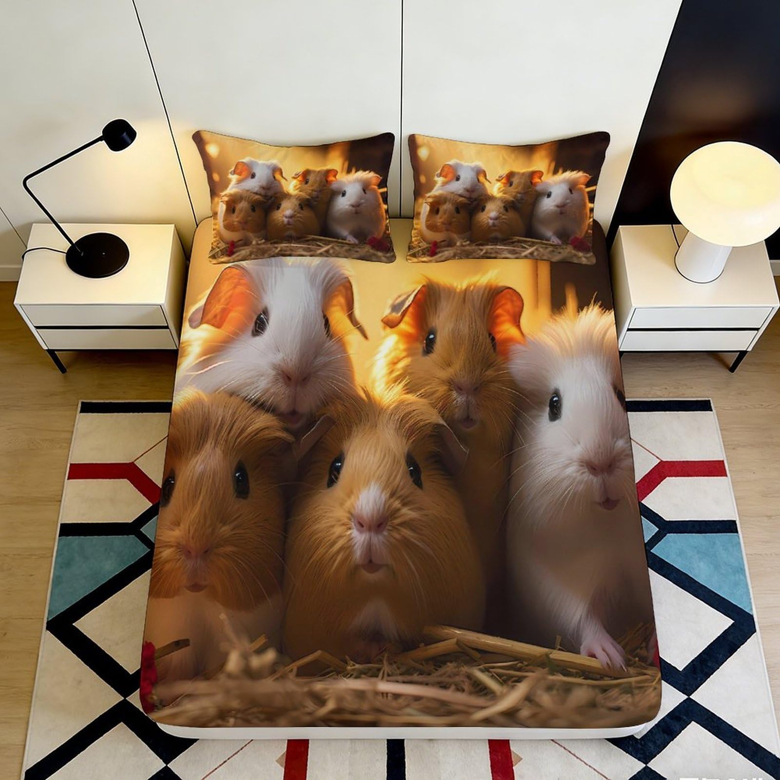 Jqzkxnhpbr Style-5 3D Printed Guinea Pig Fitted Sheet Microfiber Soft Protective Cute Animal Bed Cover For Bedroom Dorm Decor 90X200x25cm