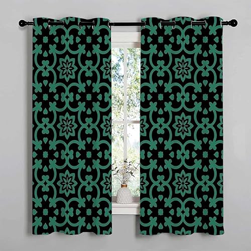 Miniatura 3 de Cortinas para cocina - Cortinas para cocina con fondo oscuro geométrico, acordeón, cortinas opacas con ojales, 63 pulgadas de ancho por 80 pulgadas