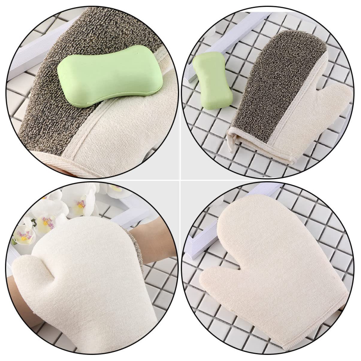 Healvian 6pezzi Guanto Esfoliante Per Lino Nero Da Guanti Scrub Creativi Per Rimozione Della Cheratina Massaggio Delicato e Pulizia Della Compatibili Con Gel e Sapone