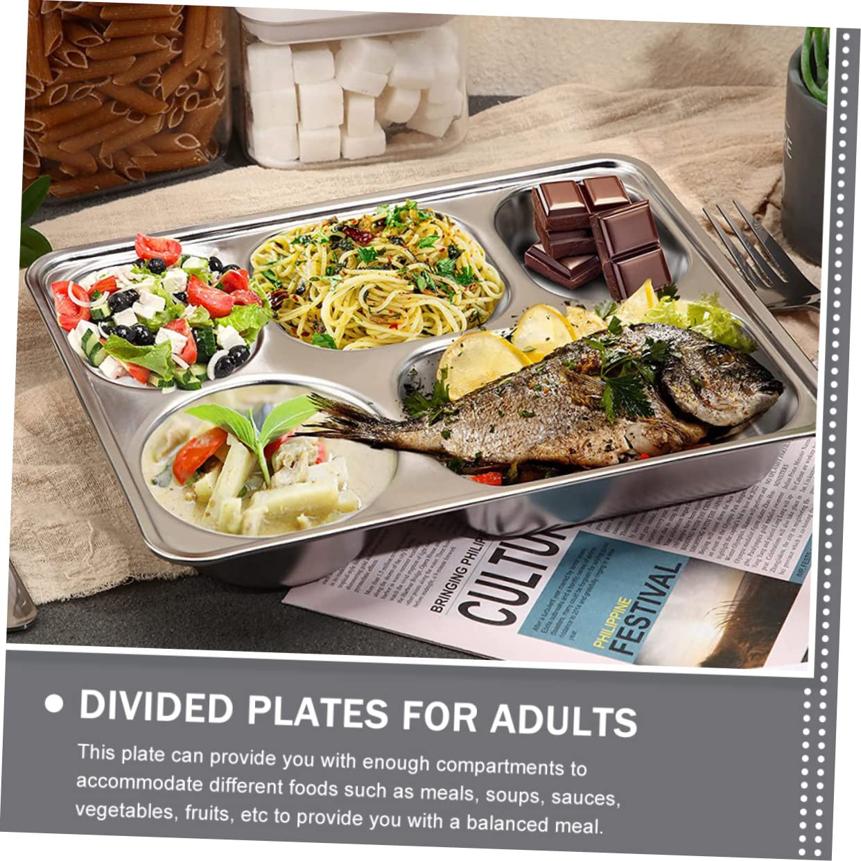 ABOOFAN Platos de Almuerzo Seccionados de Acero Inoxidable, 3 Piezas