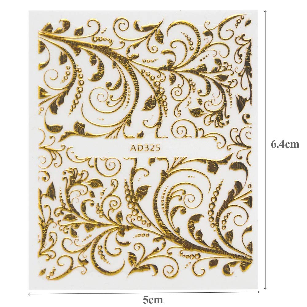 20 Hojas de Pegatinas 3D Doradas para decoración de uñas, calcomanías Huecas, diseños Mixtos, Adhesivos, Puntas de Flores para uñas, Decoraciones, Accesorio de salón, LAAD301-326