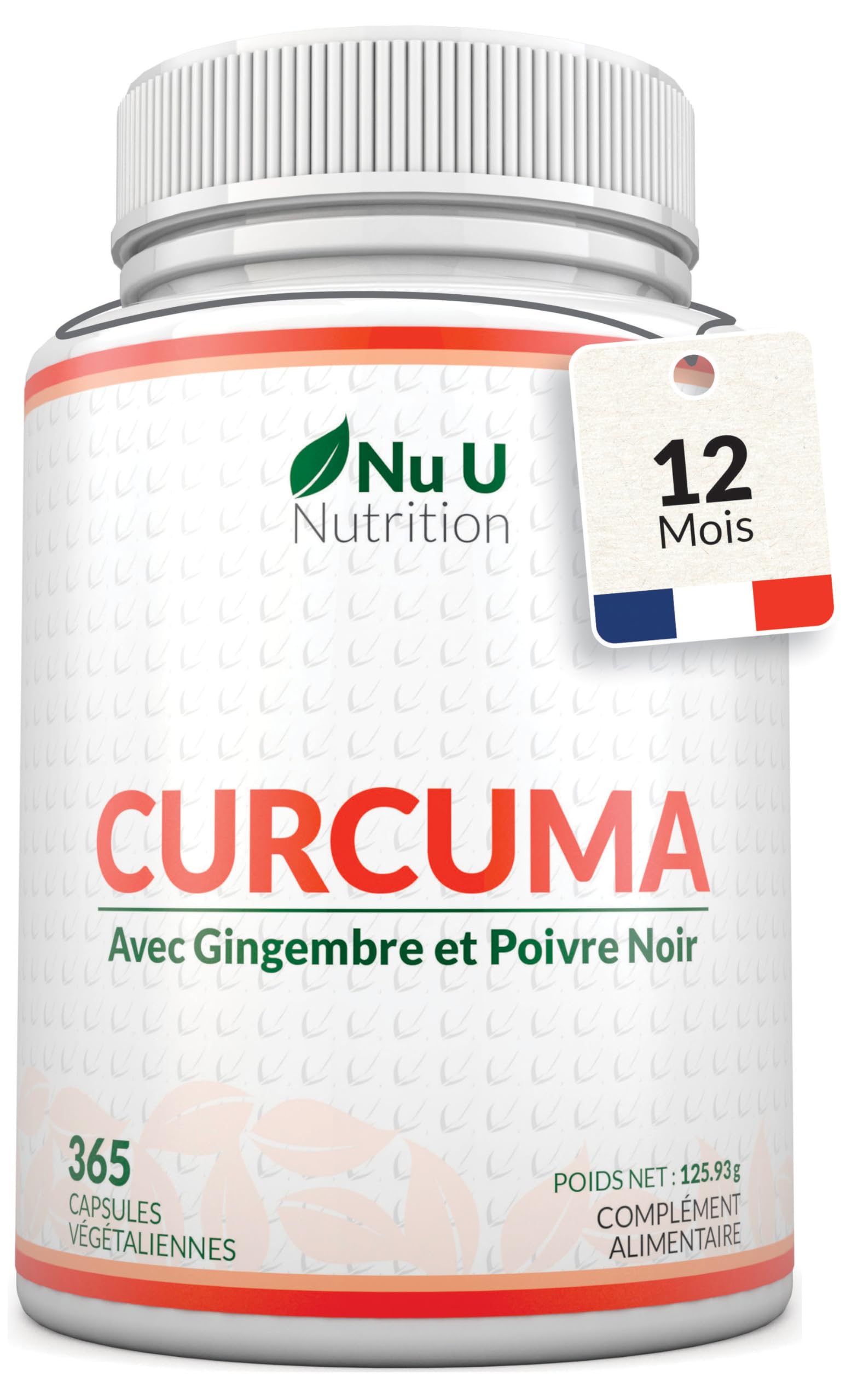 Curcuma Gingembre et Poivre Noir - 365 Gélules Vegan (1 An) - 95% de Curcumine - 720mg de Curcuma par Gélule de Haute Absorption - Fabriqué en Europe - Nu U Nutrition
