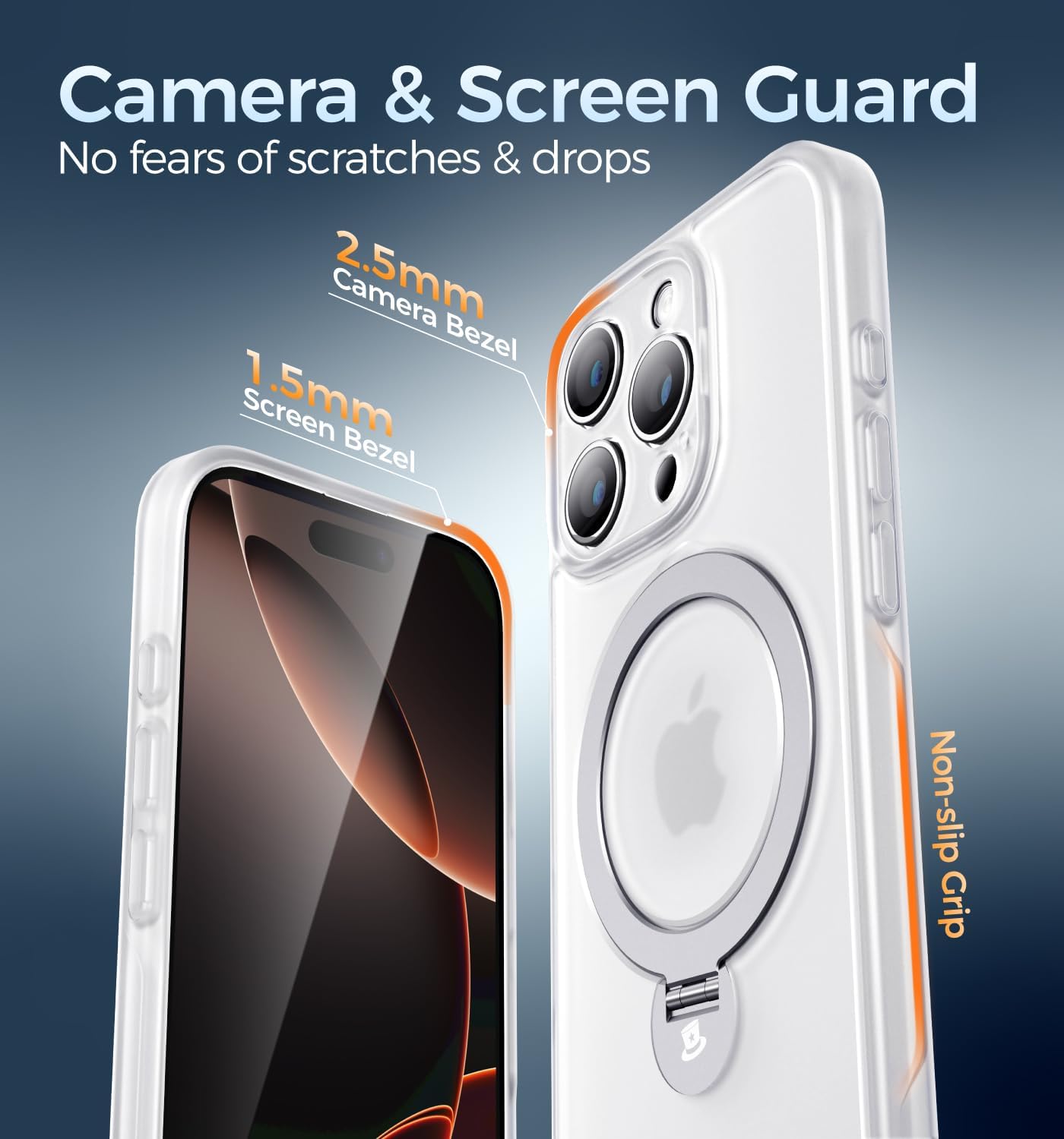 MAGIC JOHN for iPhone 16 Pro Case, with Magnetic Sturdy Kickstand [Military Drop Protection] [Compatible with MagSafe] Shockproof Translucent for iPhone 16 Pro Case 6.3 Inch, Translucent White - Image 4