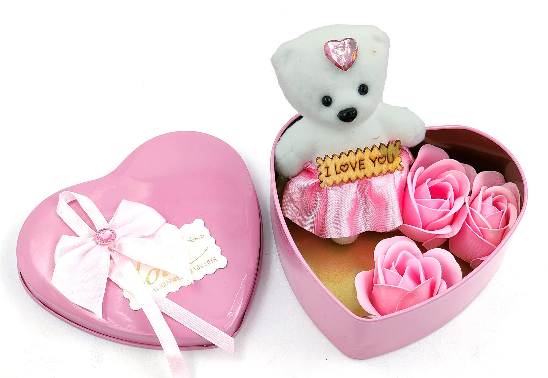 Yaayi Combo of Heart Shaped Box with Teddy and Roses Gift Set with Box Gift Romantic Gift/Valentine Gift (Pink)-image-44