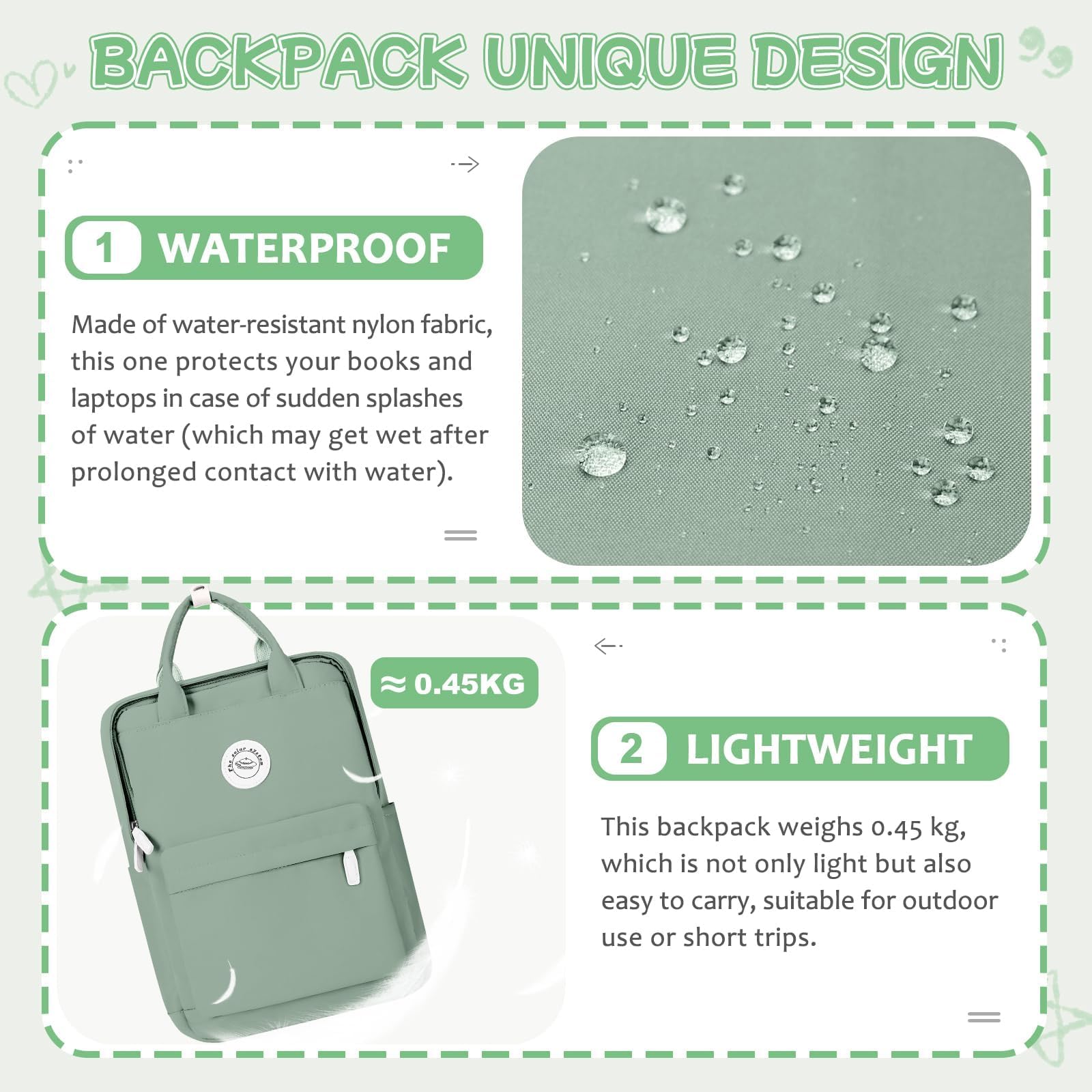 HYC00 Zaino Donna Scuola,Zaino Donna Casual Zaino Scuola Superiore Ragazza Zaino Università Zainetto Cartella, Impermeabile Zaino Porta PC 14 Pollici Zaino per Scuola Media Ragazza Ragazzi Backpack